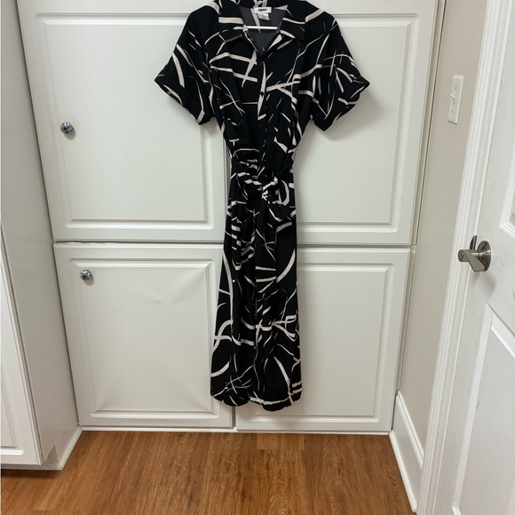DKNY Black and Cream Patterned Midi Dress - Picture 1 of 4
